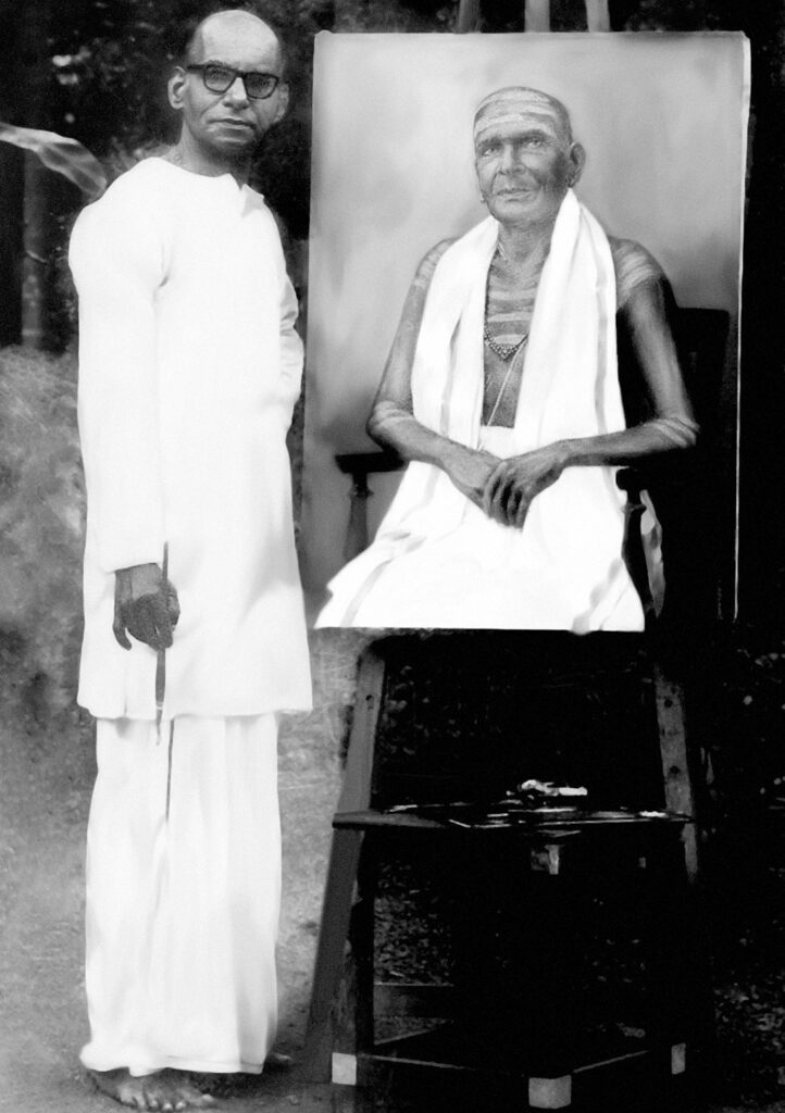 K.N.Menon with Portrait of Venkichan swami-Kalamandalam